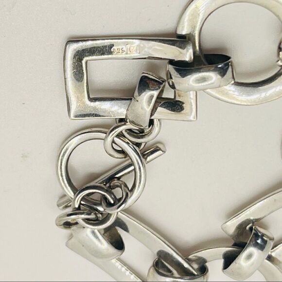 VINTAGE STERLING SILVER Circle and Rectangle Geometric Link Bracelet - Picture 4 of 5